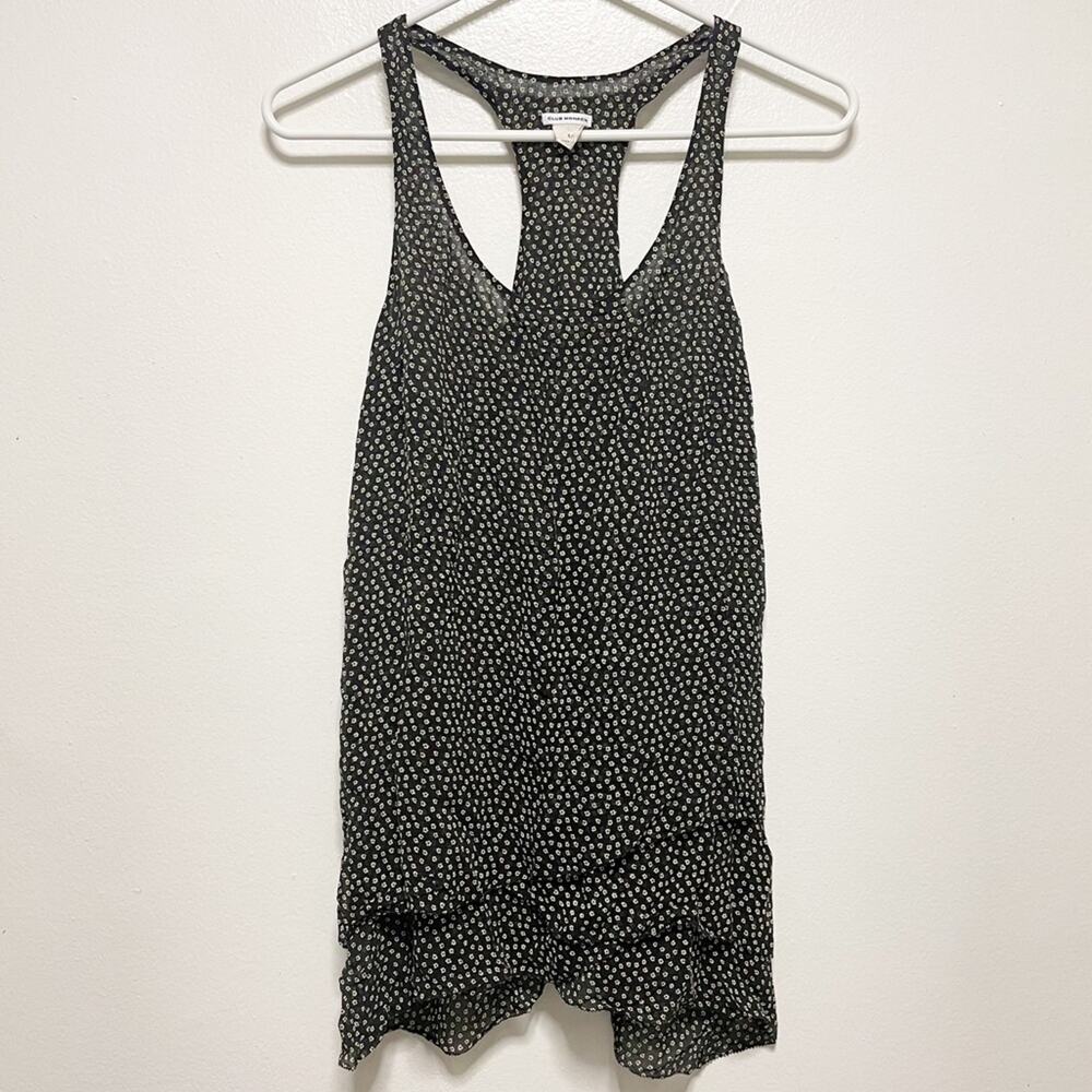 Club Monaco Black Floral Silk Sleeveless Sheer Blouse